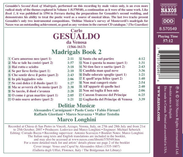 Carlo Gesualdo, Delitiæ Musicae, Marco Longhini (2) : Madrigals Book 2 (CD, Album)