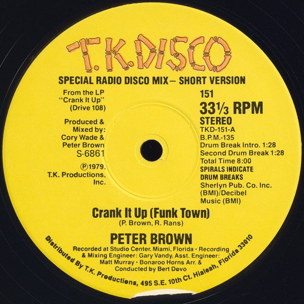 Peter Brown (2) : Crank It Up (Funk Town) (12")