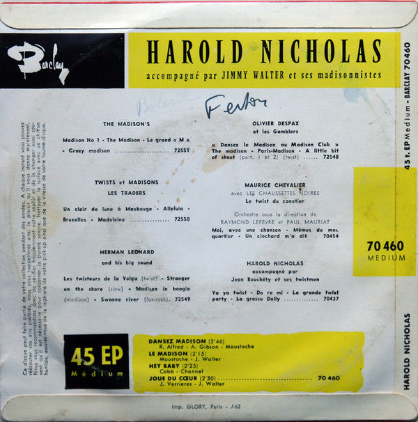 Harold Nicholas : Dansez Le Madison Avec Harold Nicholas (7", EP)