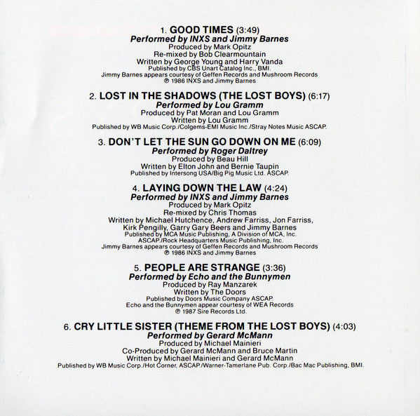 Various : The Lost Boys (Original Motion Picture Soundtrack) (CD, Comp, Club, CRC)