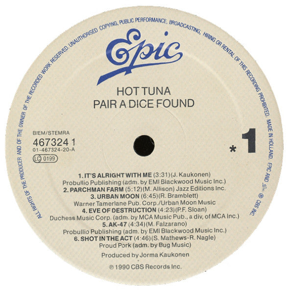 Hot Tuna : Pair A Dice Found (LP, Album)