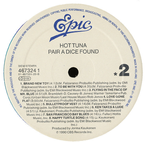 Hot Tuna : Pair A Dice Found (LP, Album)