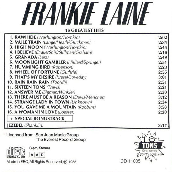 Frankie Laine : 16 Greatest Hits (CD, Comp)