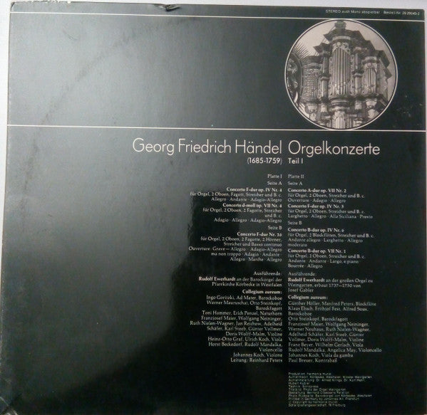 Georg Friedrich Händel, Rudolf Ewerhart, Collegium Aureum : Konzerte Für Orgel & Orchester (2xLP, Gat)