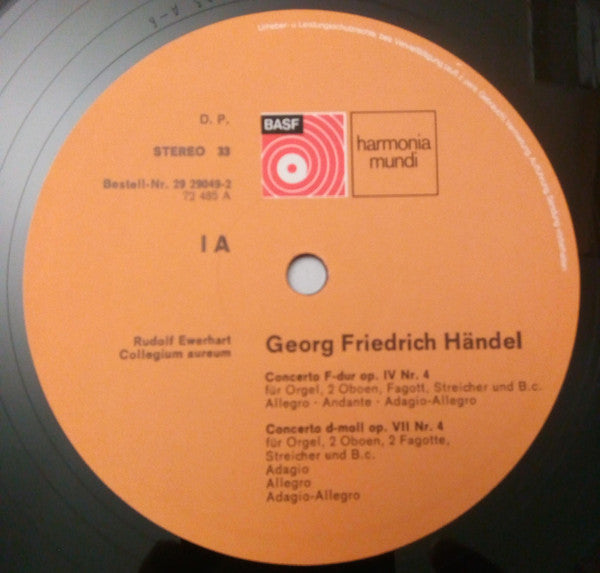 Georg Friedrich Händel, Rudolf Ewerhart, Collegium Aureum : Konzerte Für Orgel & Orchester (2xLP, Gat)