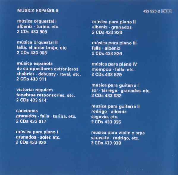 Enrique Granados, Padre Antonio Soler, Mateo Albéniz, Alicia De Larrocha : Música Española - Música Para Piano 1 - Alicia De Larrocha (2xCD, Comp, RE)