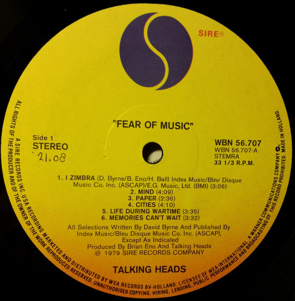 Talking Heads : Fear Of Music (LP, Album, Emb)