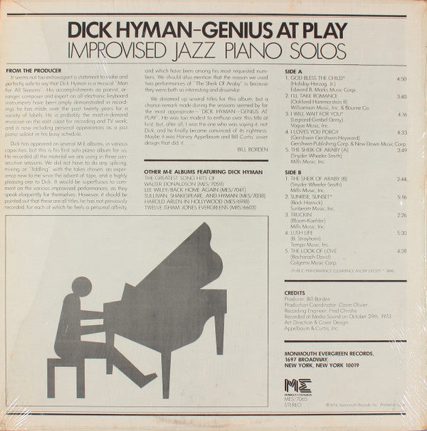 Dick Hyman : Genius At Play - Improvised Jazz Piano Solos (LP, Album)