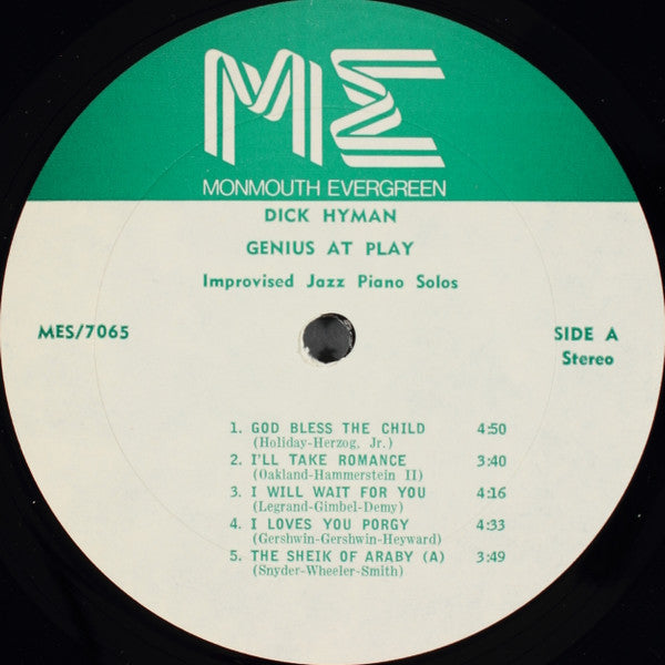Dick Hyman : Genius At Play - Improvised Jazz Piano Solos (LP, Album)
