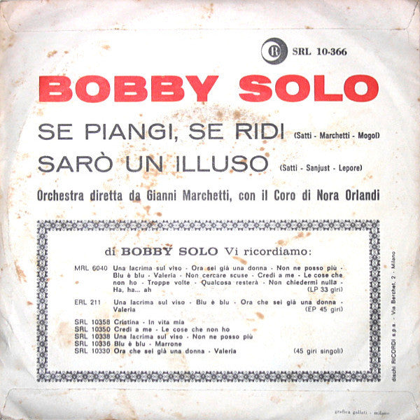 Bobby Solo : Se Piangi, Se Ridi (7", Single)