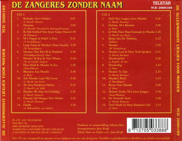 Zangeres Zonder Naam : De Allermooiste Liedjes Voor Moeder (2xCD, Comp)