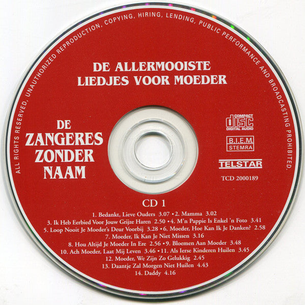 Zangeres Zonder Naam : De Allermooiste Liedjes Voor Moeder (2xCD, Comp)