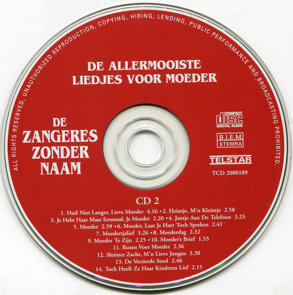 Zangeres Zonder Naam : De Allermooiste Liedjes Voor Moeder (2xCD, Comp)