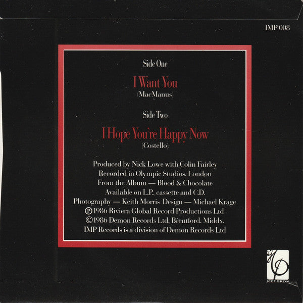 Elvis Costello And The Attractions* : I Want You (7", Single)