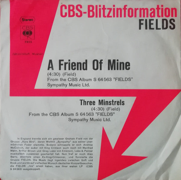 Fields (3) : A Friend Of Mine (7", Single, Promo)