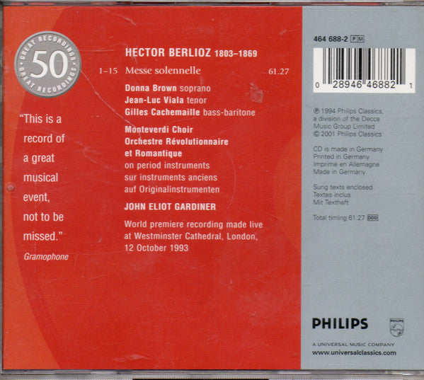 Hector Berlioz - Donna Brown, Jean-Luc Viala, Gilles Cachemaille, The Monteverdi Choir, Orchestre Révolutionnaire Et Romantique, John Eliot Gardiner : Messe Solennelle (CD, Album, RE, RM)