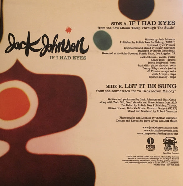 Jack Johnson : If I Had Eyes (7", Single, Promo)