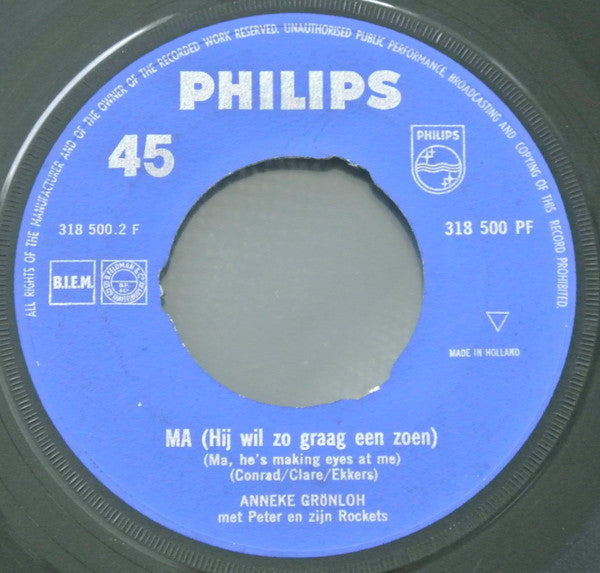 Anneke Grönloh Met Peter Koelewijn & Zijn Rockets : Ma (Hij Wil Zo Graag Een Zoen) / Ik Ben Zo Verlegen (7", Single, Mono)