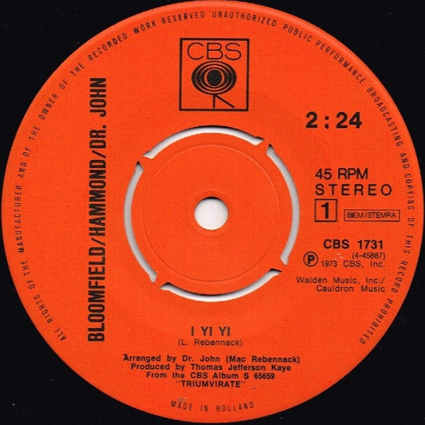 Bloomfield* ∙ Hammond* ∙ Dr. John : I Yi Yi (7", Single)