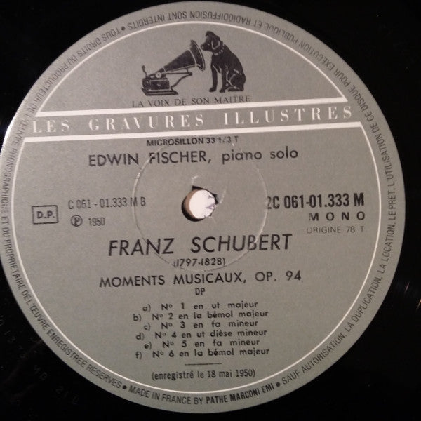Edwin Fischer - Franz Schubert : Fantaisie En Ut Majeur, Op. 15 "Wanderer Fantaisie" / Moments Musicaux Op. 94 (LP, Mono, RE)