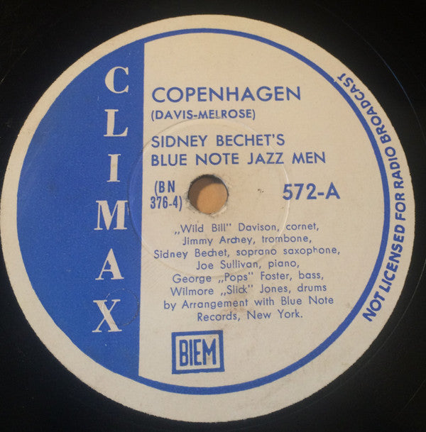 Sidney Bechet And His Blue Note Jazz Men : Copenhagen / Shim-Me-Sha-Wabble  (Shellac, 10")