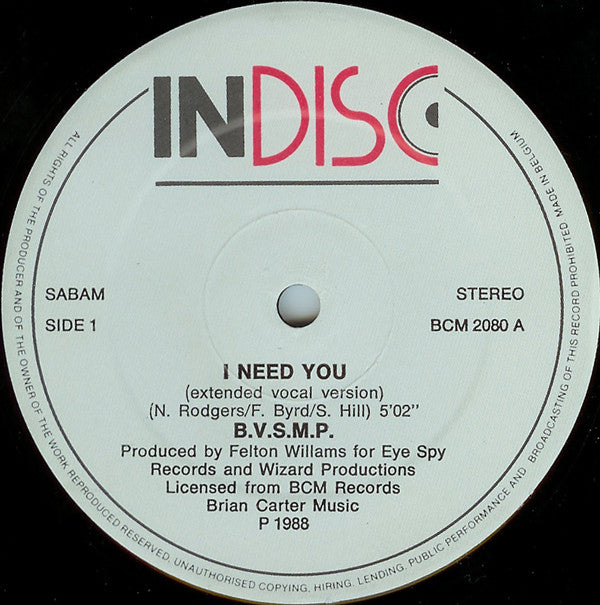 B.V.S.M.P. : I Need You (12")