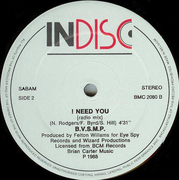 B.V.S.M.P. : I Need You (12")