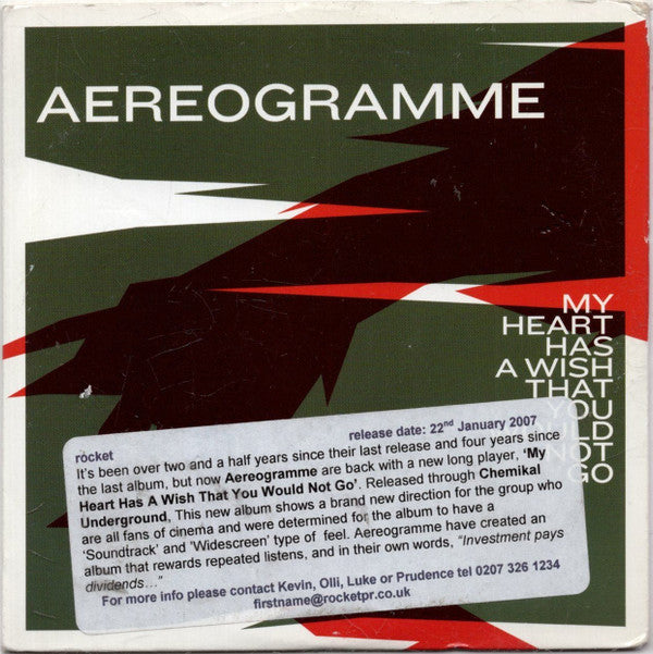 Aereogramme : My Heart Has A Wish That You Would Not Go (CD, Album, Promo)