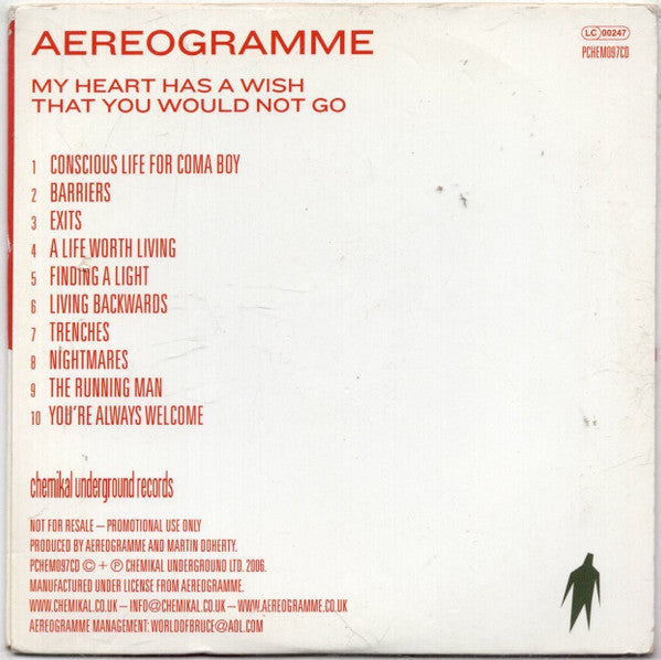 Aereogramme : My Heart Has A Wish That You Would Not Go (CD, Album, Promo)