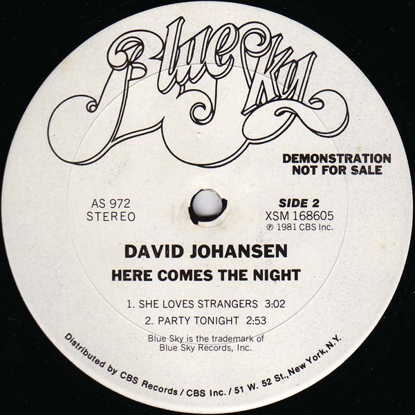 David Johansen : Here Comes The Night (12", Promo)