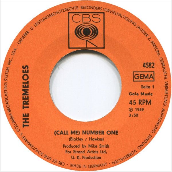 The Tremeloes : (Call Me) Number One (7", Single)