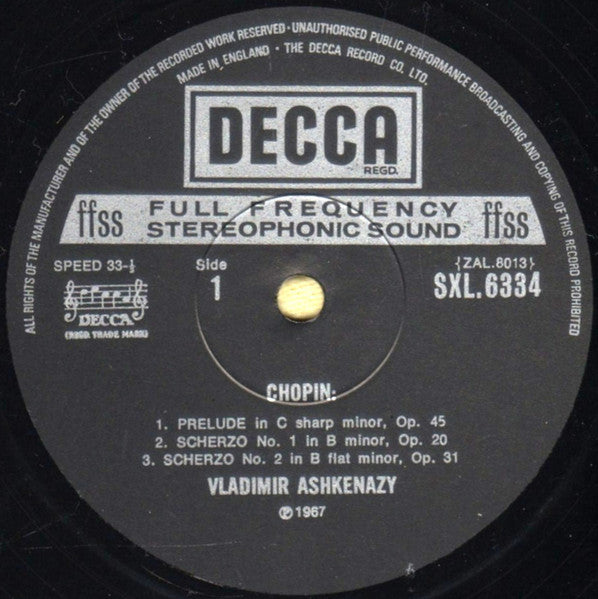 Chopin*, Ashkenazy* : The 4 Scherzi / Prelude Op.45 / Barcarolle Op.60 (LP, RE, ED4)