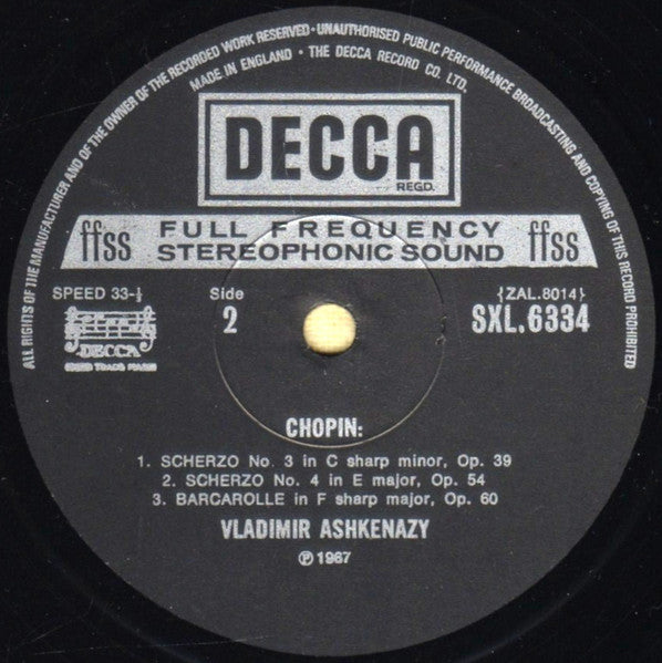Chopin*, Ashkenazy* : The 4 Scherzi / Prelude Op.45 / Barcarolle Op.60 (LP, RE, ED4)