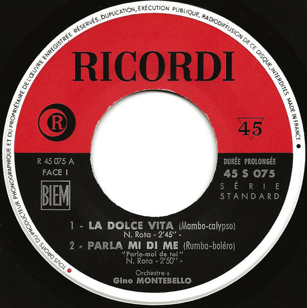 Orchestra Gino Montebello : La Dolce Vita (7", EP)
