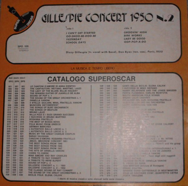 Dizzy Gillespie : Gillespie Concert 1950 N.2 (LP, Album)