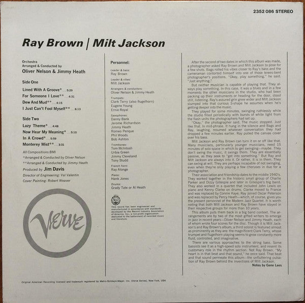 Ray Brown / Milt Jackson : Ray Brown / Milt Jackson (LP, Album, RE)