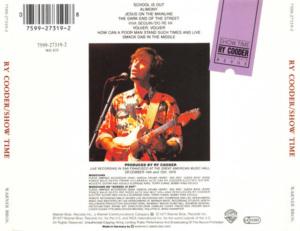 Ry Cooder : Show Time (CD, Album, RE)