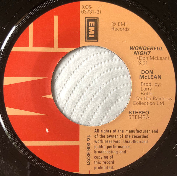 Don McLean : Your Cheating Heart / Wonderful Night (7", Single)