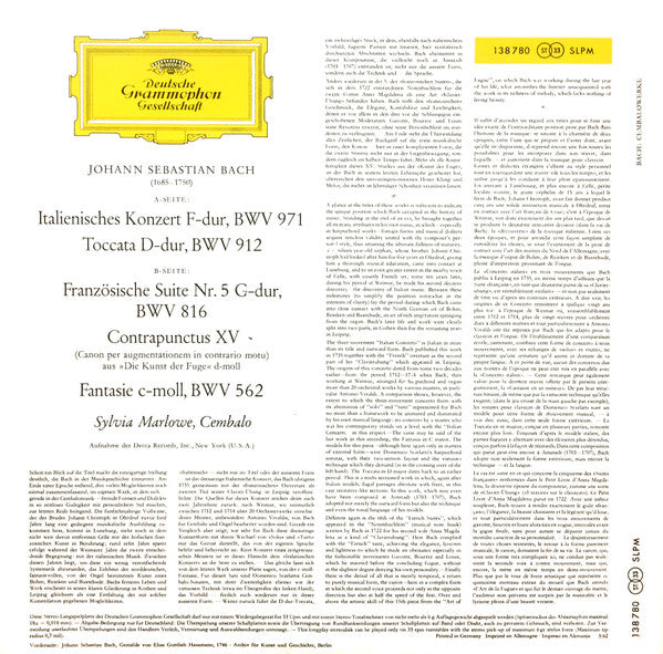 Sylvia Marlowe, Johann Sebastian Bach : Italienisches Konzert Und Andere Werke (LP)