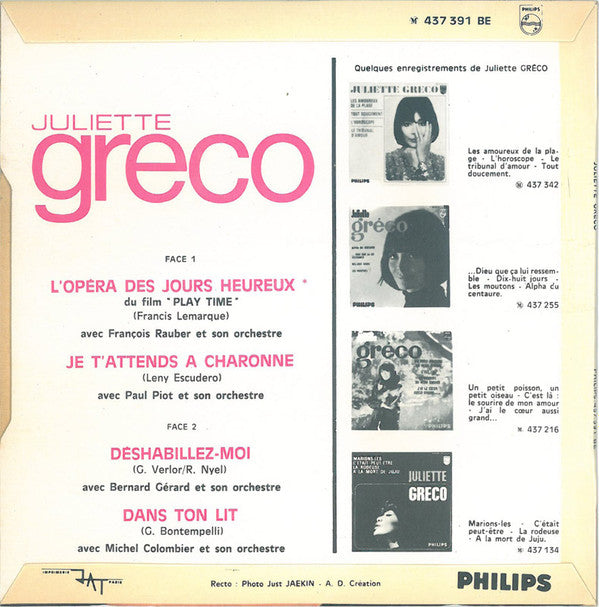 Juliette Gréco : L'Opéra Des Jours Heureux (7", EP, Mono)