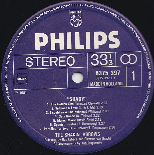 The Shakin' Arrows : Shady (LP, Album)