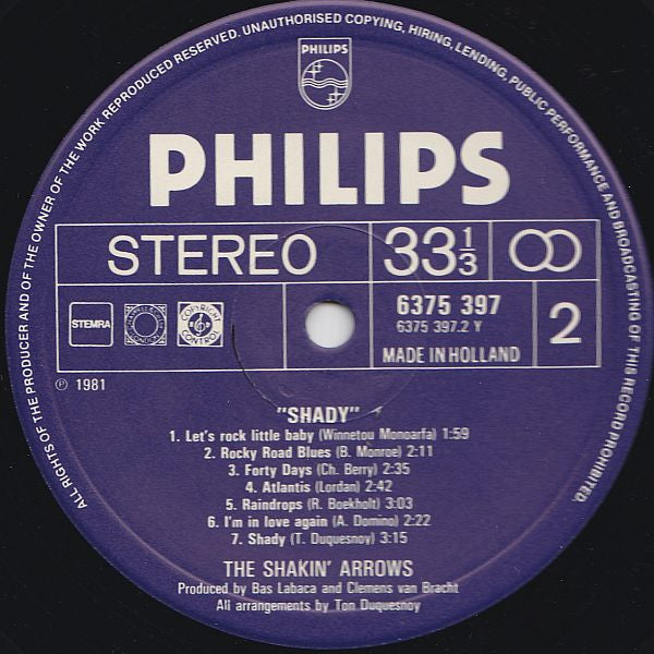 The Shakin' Arrows : Shady (LP, Album)
