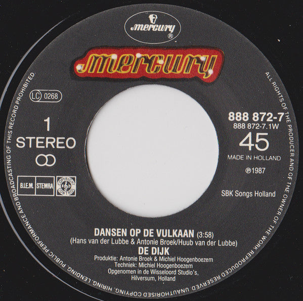 De Dijk : Dansen Op De Vulkaan (7", Single)