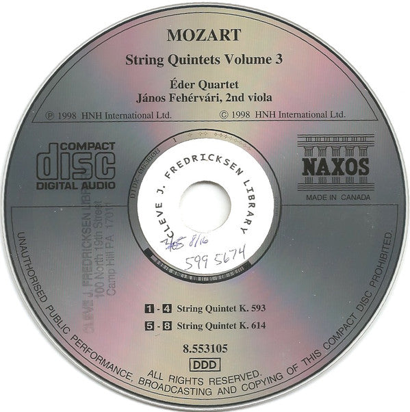 Wolfgang Amadeus Mozart - Éder Quartet, János Fejérvári : String Quintets (Complete) Volume 3 - K. 593 • K. 614 (CD, Album)