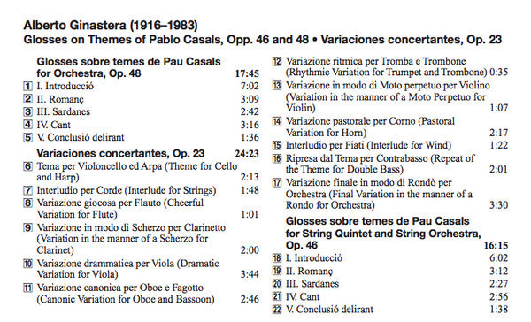 Alberto Ginastera, London Symphony Orchestra, Israel Chamber Orchestra, Gisèle Ben-Dor : Glosses On Themes Of Pablo Casals | Variaciones Concertantes (CD, RE)