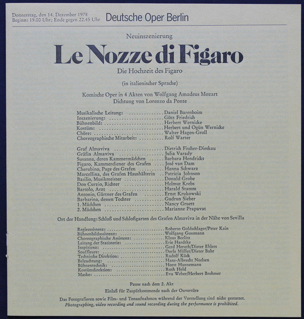Wolfgang Amadeus Mozart – Otto Klemperer, Geraint Evans, Reri Grist, Elisabeth Söderström, Teresa Berganza, Gabriel Bacquier, Annelies Burmeister, Margaret Price, Werner Hollweg, Michael Langdon, Clifford Grant, Willi Brokmeier, Teresa Cahill, Kiri Te Kan : Le Nozze Di Figaro (Die Hochzeit Des Figaro) (Box + 4xLP)