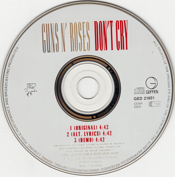 Guns N' Roses : Don't Cry (CD, Maxi)