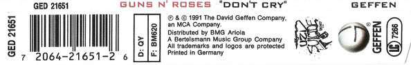 Guns N' Roses : Don't Cry (CD, Maxi)