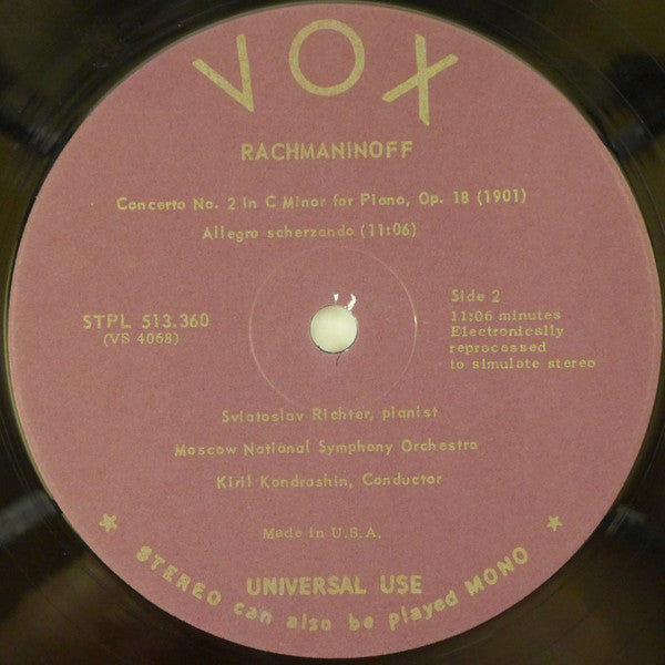 Sergei Vasilyevich Rachmaninoff, Sviatoslav Richter, Moscow State Symphony Orchestra, Kiril Kondrashin : Piano Concerto No. 2 In C Minor, Op. 18 (LP, Album)