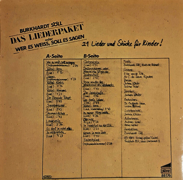 Burkhardt Söll : Das Liederpaket - Wer Es Weiss, Soll Es Sagen (LP, Album)